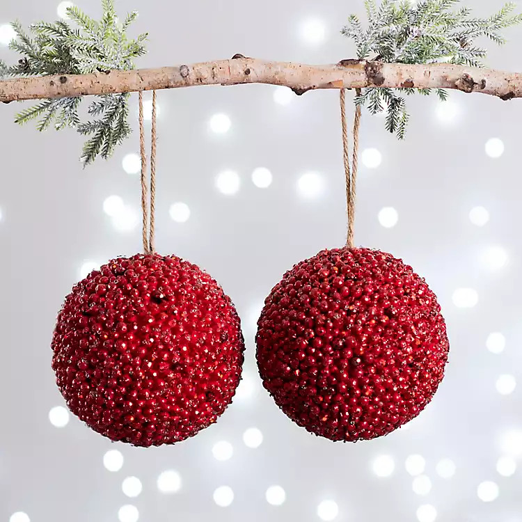 New!Red Frosted Berry Ball Ornaments, Set of 2 | Kirkland's Home