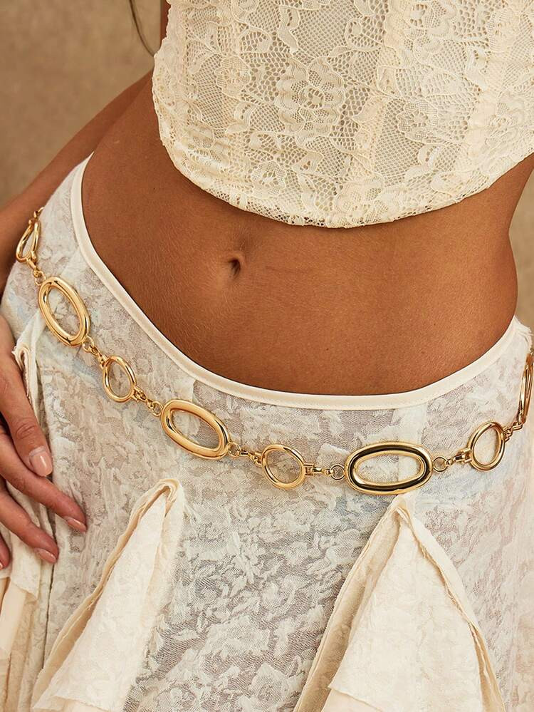 1pc Minimalist Hollow Metal Circle Waist Chain, Fashionable Geometric Waist Belt Body Chain, Suit... | SHEIN