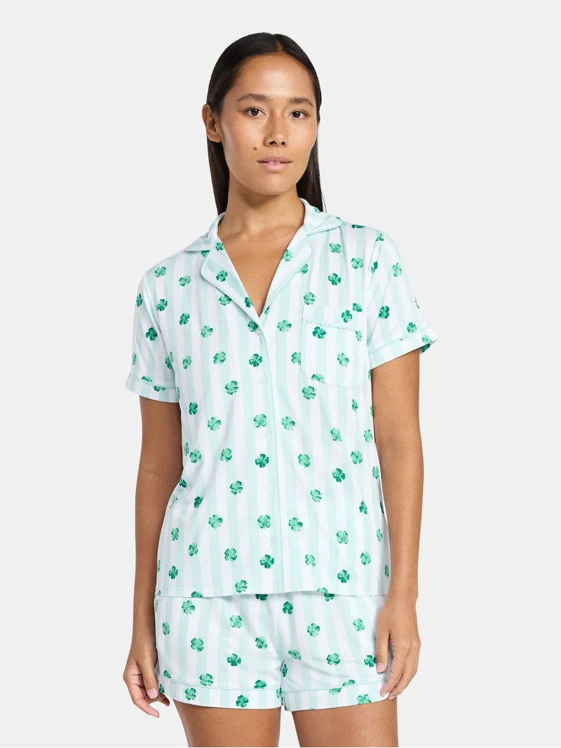 St. Patrick's Day Women's and Women's Plus Notch Collar Top and Shorts Pajama Set from Way to Cel... | Walmart (US)