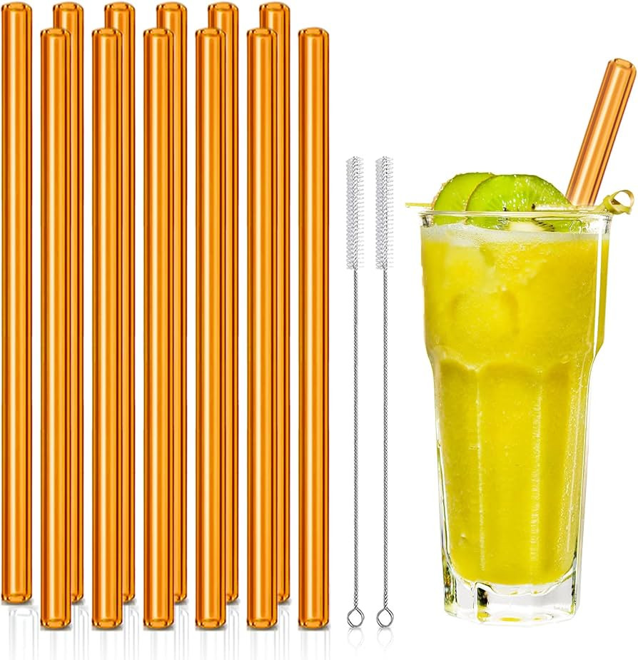 Reusable Glass Straws, 10mm Straight Glass Drinking Straws, 12 Pack with 2 Cleaning Brushes, Non-... | Amazon (US)