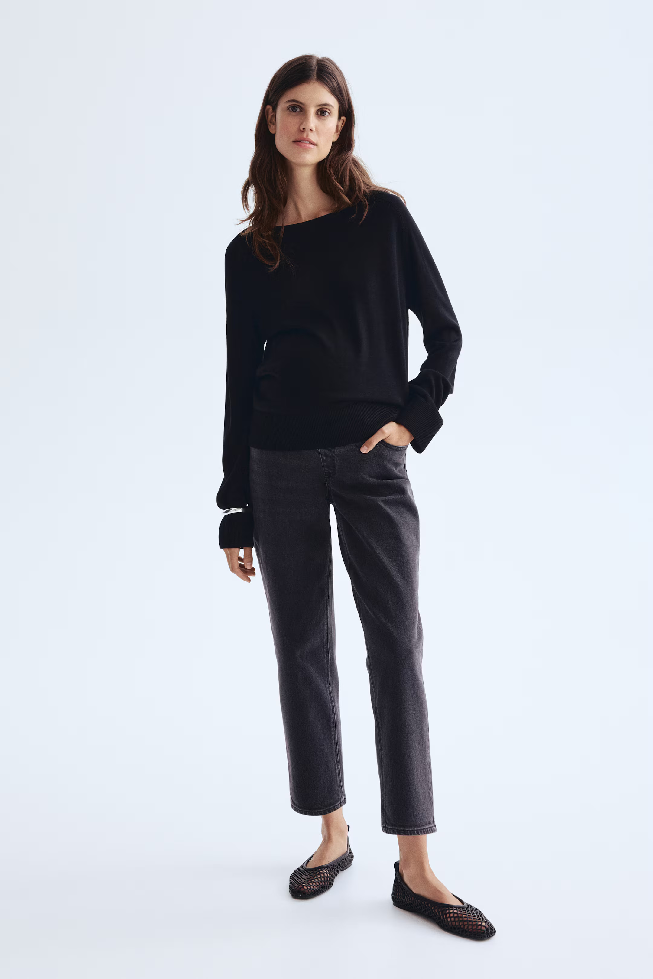 MAMA Straight Ankle Jeans - Black/washed - Ladies | H&M US | H&M (US + CA)