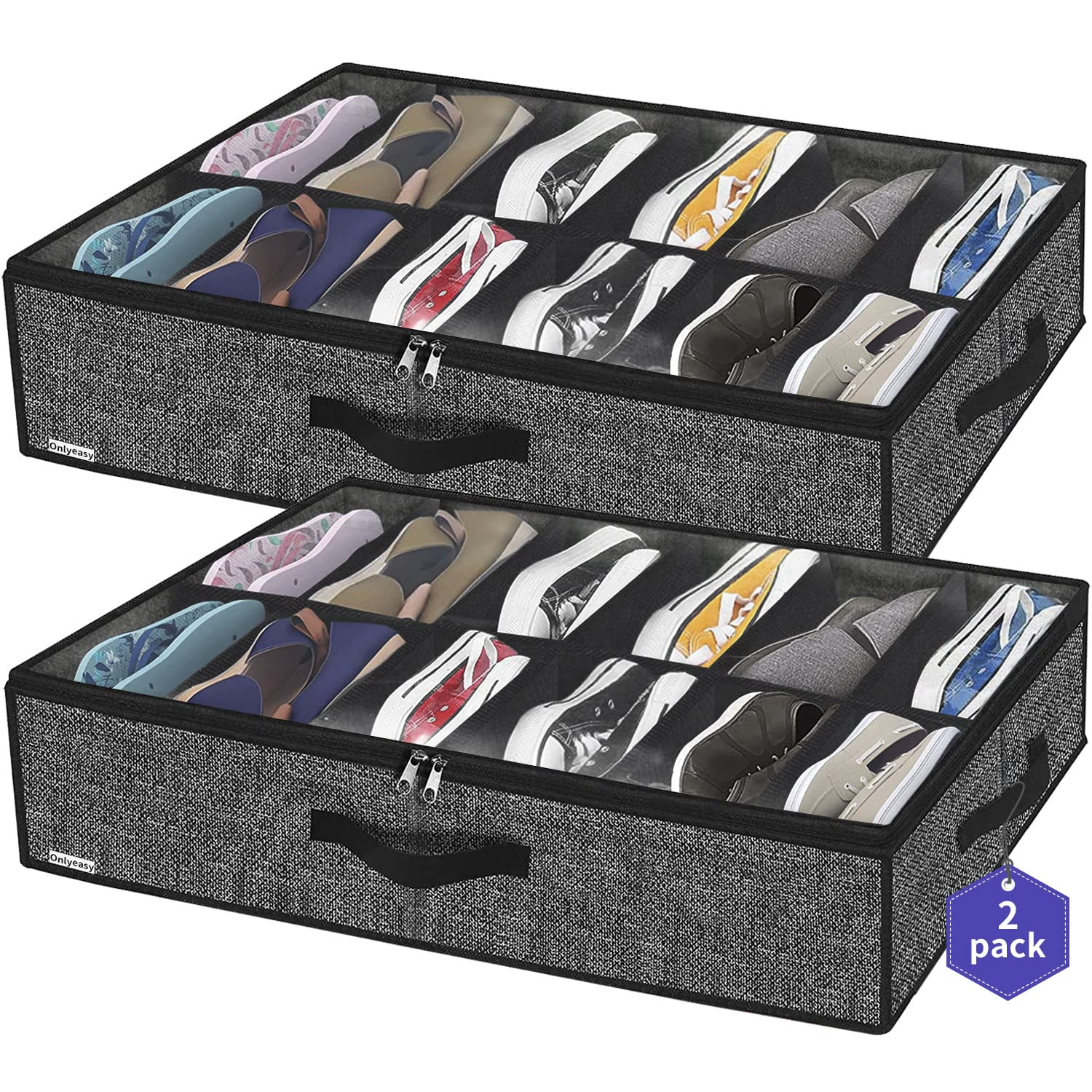 Onlyeasy Sturdy Under Bed Shoe Storage Organizer, Set of 2, Fit 12 to 24 Pairs, Underbed Shoes Cl... | Amazon (US)