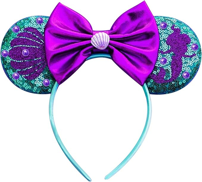 Mermaid Mouse Ears Headband - Princess Park Ears for Women, Girls and Kids in Purple and Green | Amazon (US)