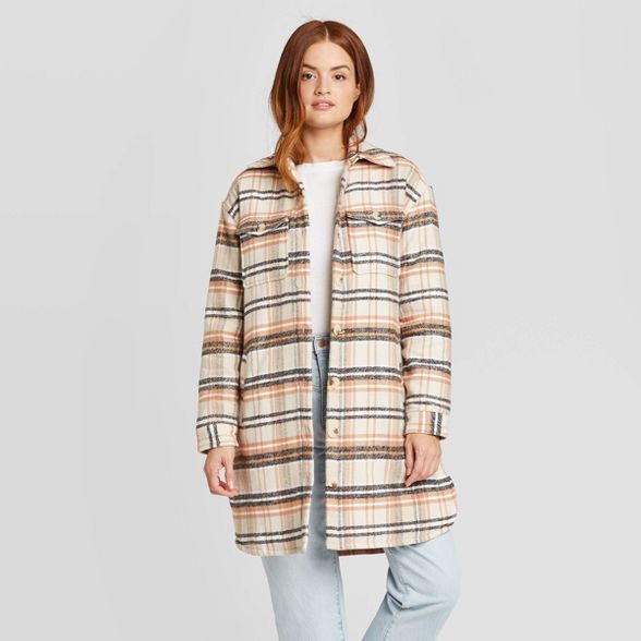 Women's Mid Length Plaid Shirt Jacket - Universal Thread™ Stone | Target