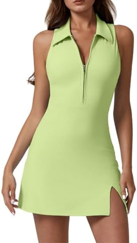 QINSEN Womens Zip Front Tennis Dress Polo Collar Racer Back Workout Golf Dresses Build in Shorts ... | Amazon (US)