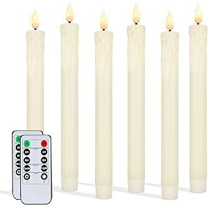 5PLOTS 9 Inch Wax Flameless Taper Candles with Moving Wick and Timers, Battery Operated Flickerin... | Amazon (US)