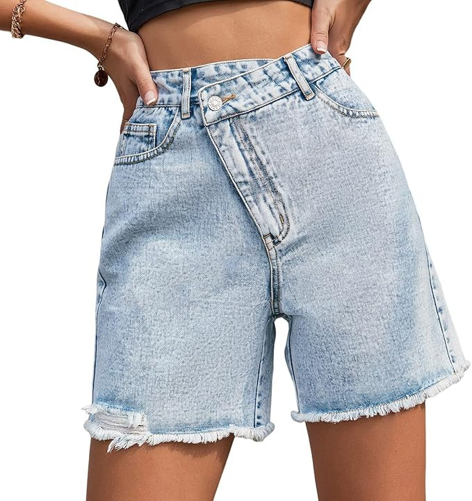 Arssm Women's Jean Shorts High Waisted Vintage Stretchy Denim Shorts Casual Summer Juniors Criss ... | Amazon (US)