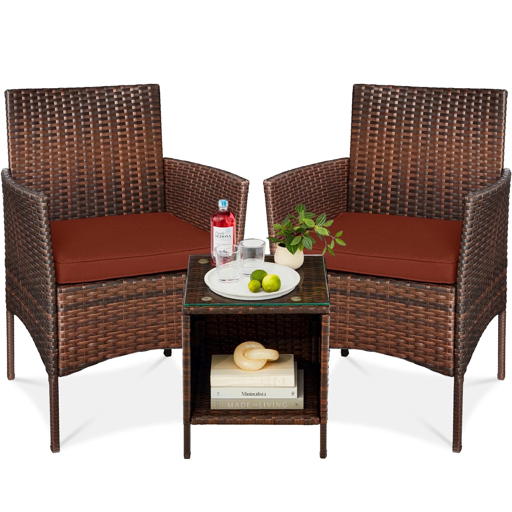 3-Piece Outdoor Patio Wicker Bistro Set w/ Side Storage Table | Best Choice Products 