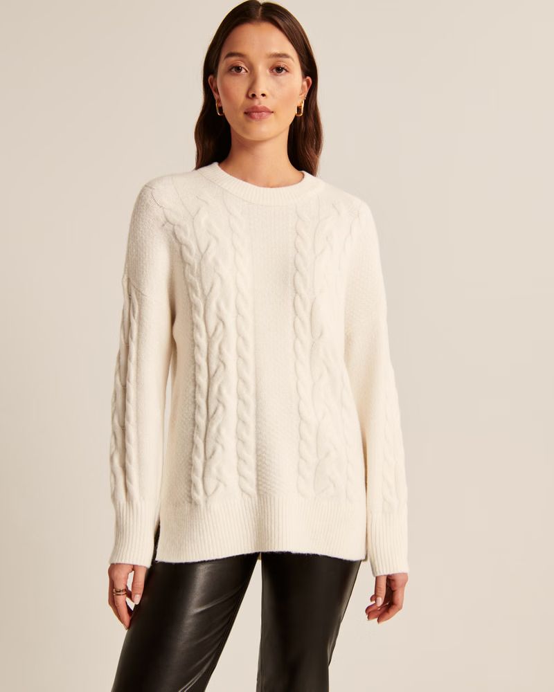 Women's Oversized Fluffy Cable Crew Sweater | Women's | Abercrombie.com | Abercrombie & Fitch (US)