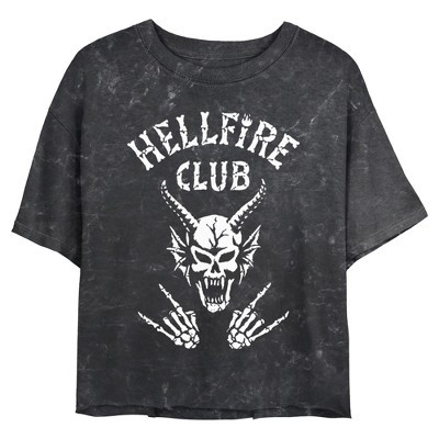 Juniors Womens Stranger Things Skeleton Hellfire Club Demon Art Cropped T-Shirt - Black - 2X Large | Target