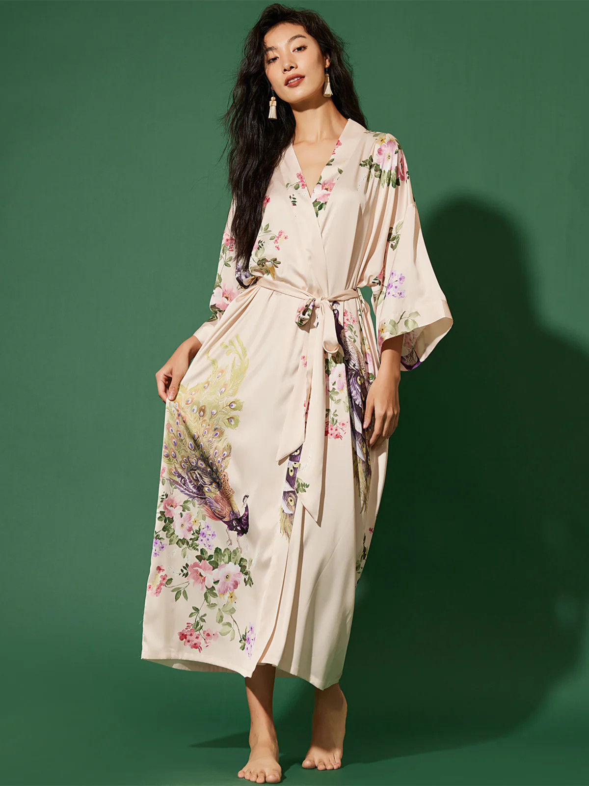 Peacock Beige Kimono Robe | ulivary