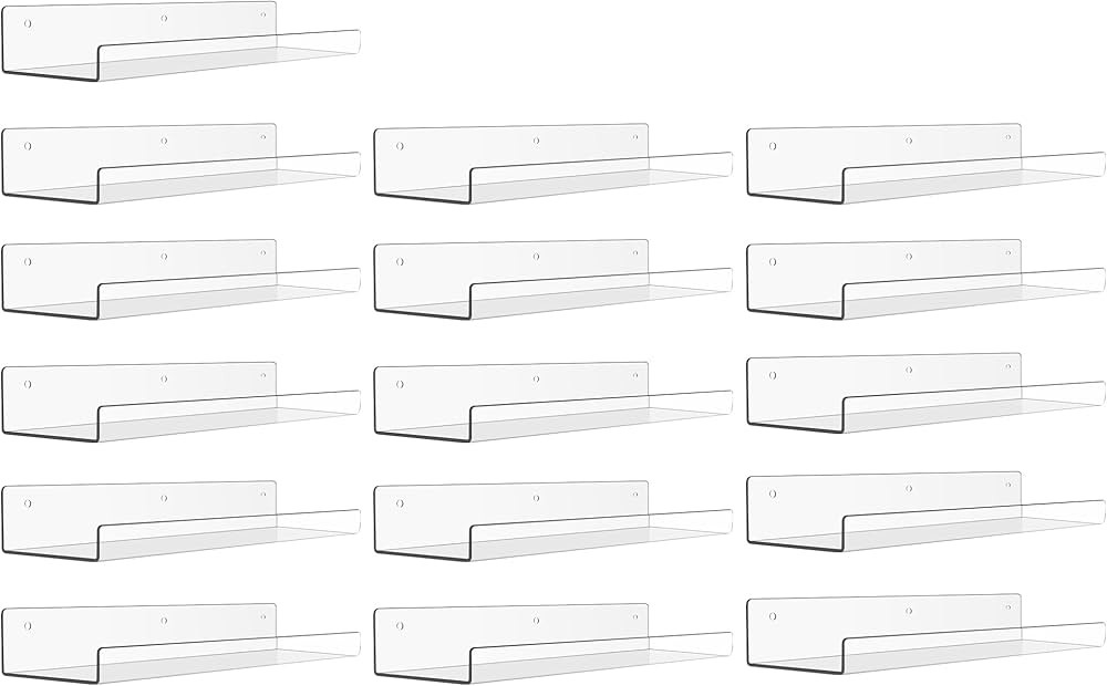 upsimples 16 Pack Acrylic Shelves for Wall Storage, 15" Floating Bookshelves for Kids, Display Sh... | Amazon (US)
