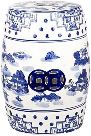 Safavieh Gateless Mist Chinoiserie Ceramic Decorative Garden Stool, Blue | Amazon (US)