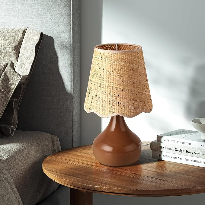 Ziqqeelam Brown Small Bedside Table Lamp for Bedroom, Farmhouse Bedroom Lamps for Nightstand, Rat... | Amazon (US)