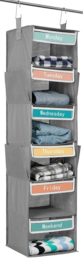 6-Shelf Weekly Hanging Closet Organizer, 47.2×12.2×12.2 INCH Collapsible Weekday Kids Closet St... | Amazon (US)