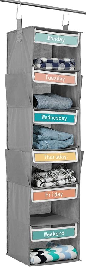 6-Shelf Weekly Hanging Closet Organizer, 47.2×12.2×12.2 INCH Collapsible Weekday Kids Closet St... | Amazon (US)