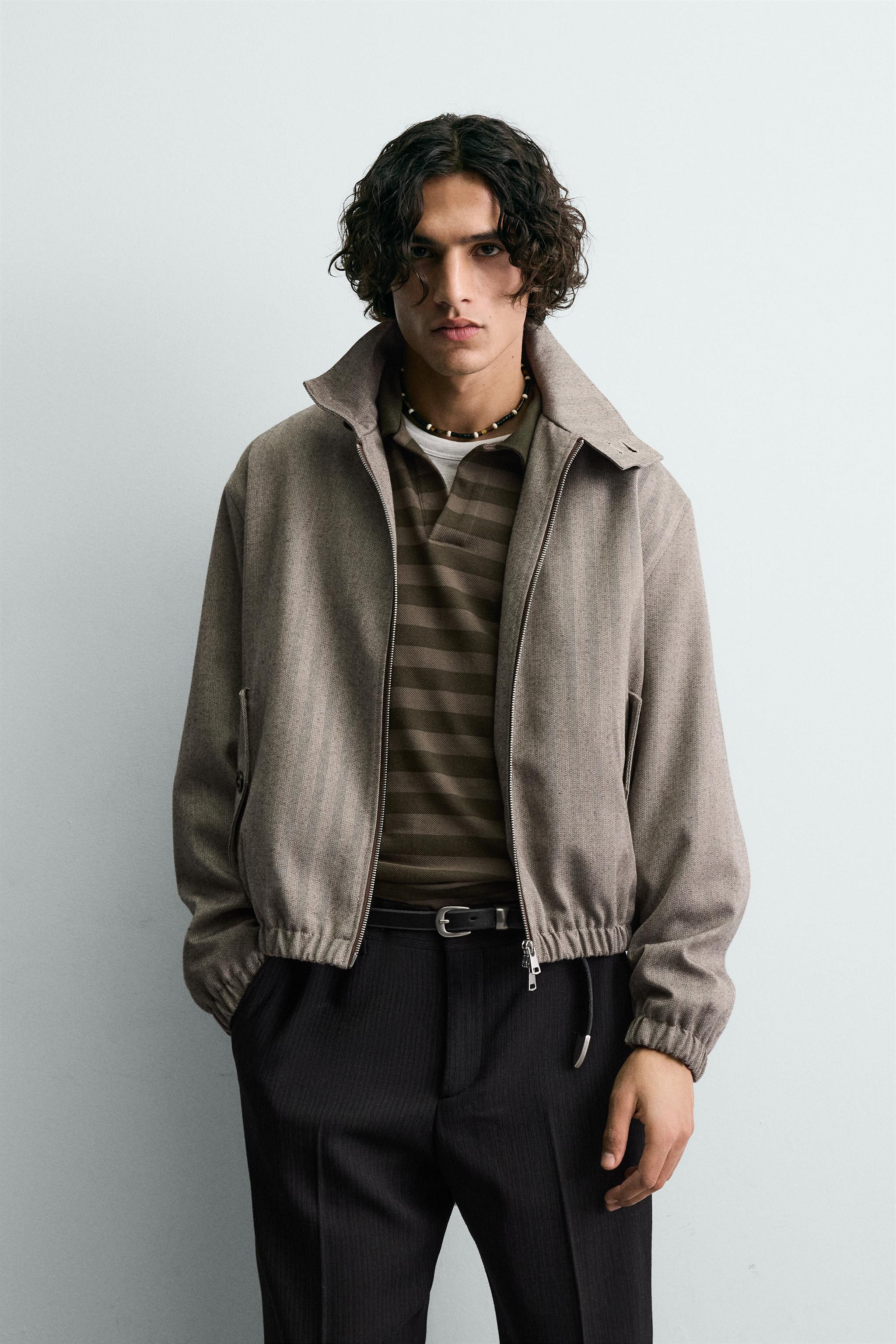 HERRINGBONE TEXTURED CROPPED FIT JACKET | Zara US