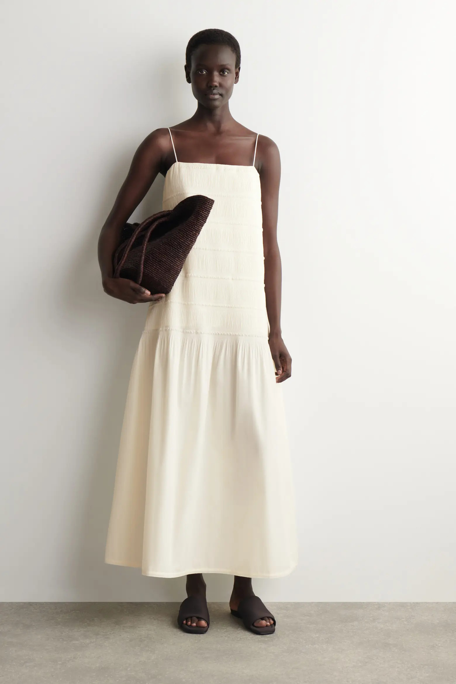 Ruched Dropped-waist Poplin Midi Dress | Nordstrom