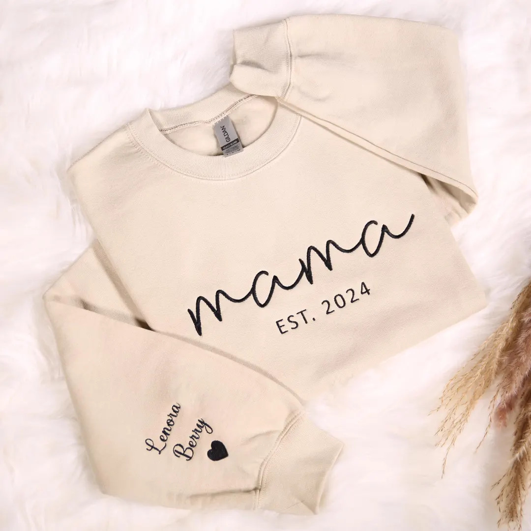 Custom Embroidered Mama Sweatshirt With Kids Names on Sleeve, Personalized Mom Embroidery Hoodie,... | Etsy (US)