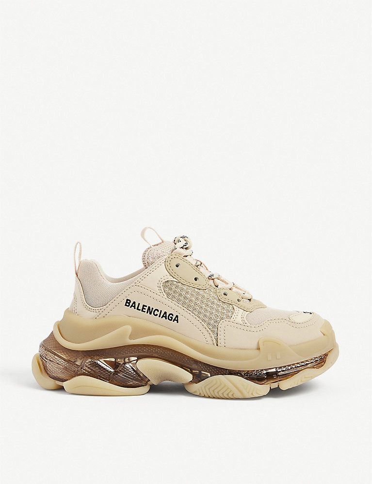 BALENCIAGA Women's Triple S leather and mesh trainers | Selfridges