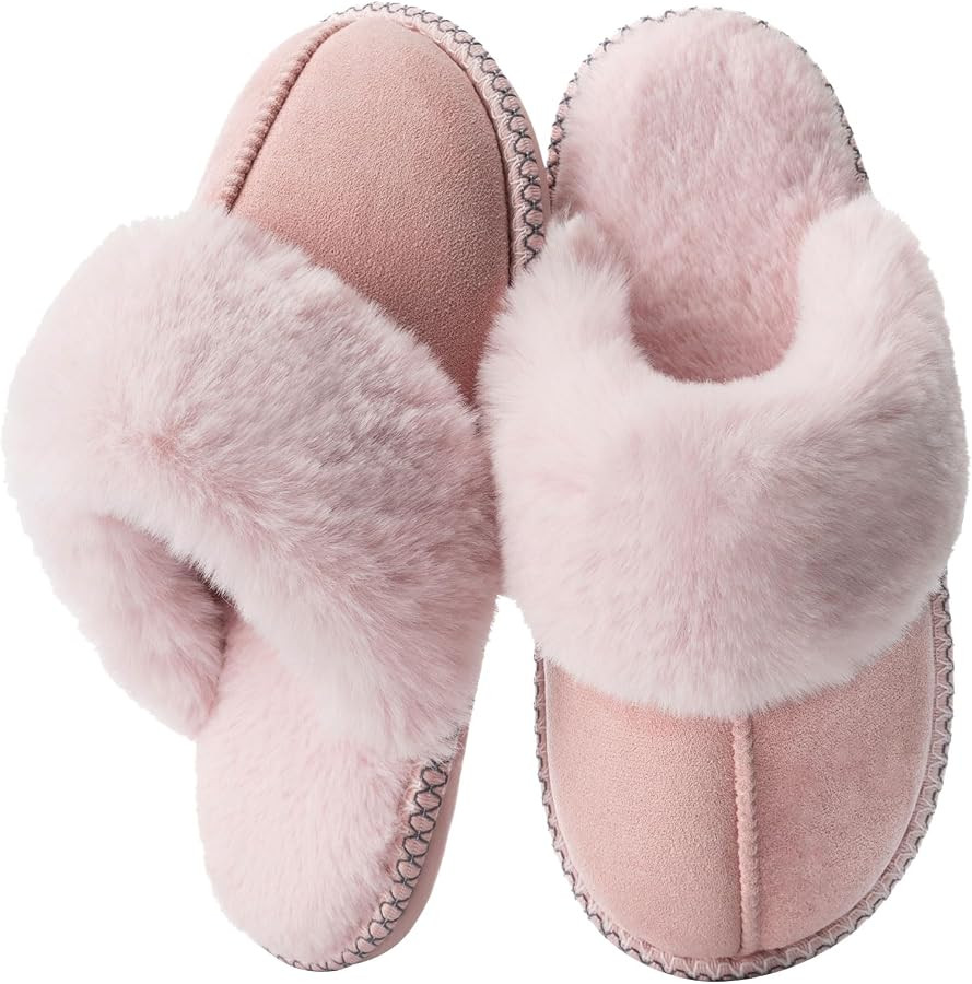 GOEWY Fuzzy Slippers for Women with Memory Foam Warm Winter Faux Fur Slippers House Shoes Indoor ... | Amazon (US)