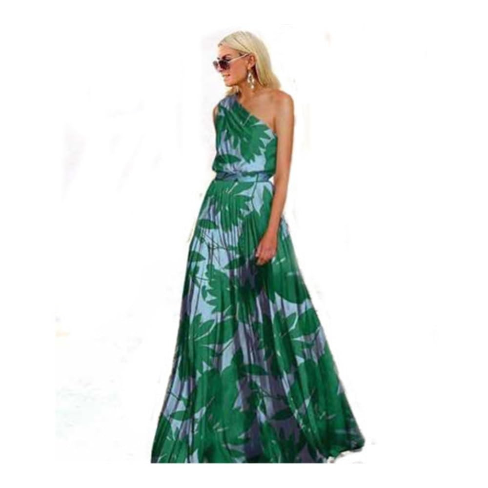 EVMILA 2023 Women's Stitching Off Shoulder Maxi Skirt Diagonal Printed Dress | Amazon (US)