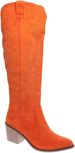 Pierre Dumas Womens Cowboy Boots Pull On Zipper Chunky Heel Pointed Toe Embroidered Western Cowgirl Knee High Boots Girls Tall Boot | Amazon (US)