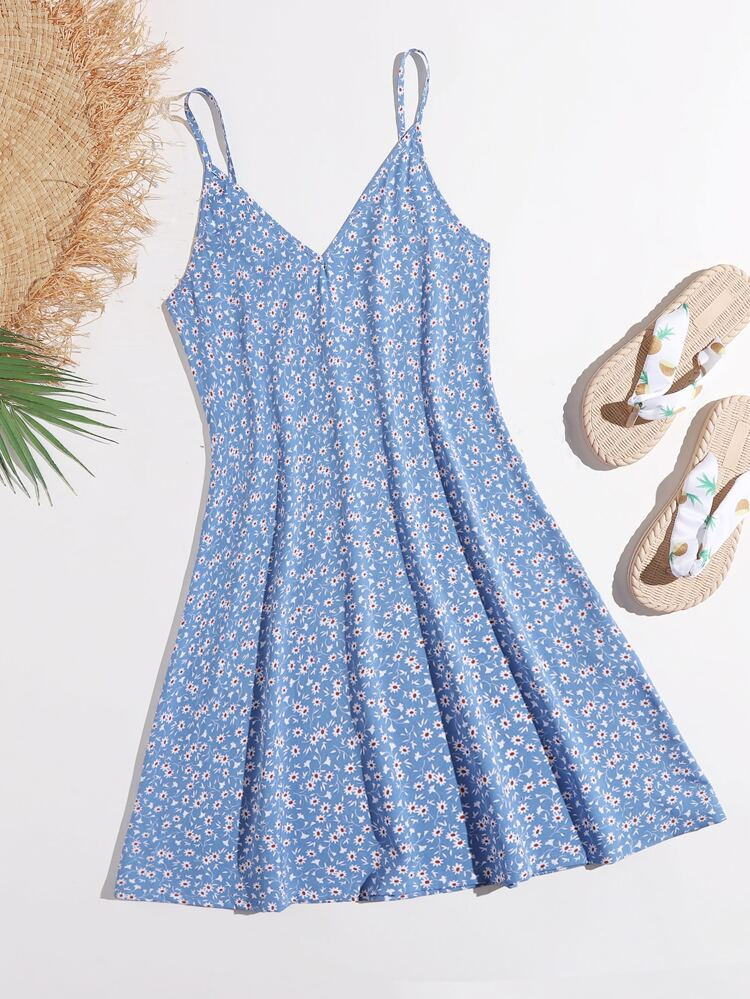 Ditsy Floral Double V-neck Cami Dress | SHEIN