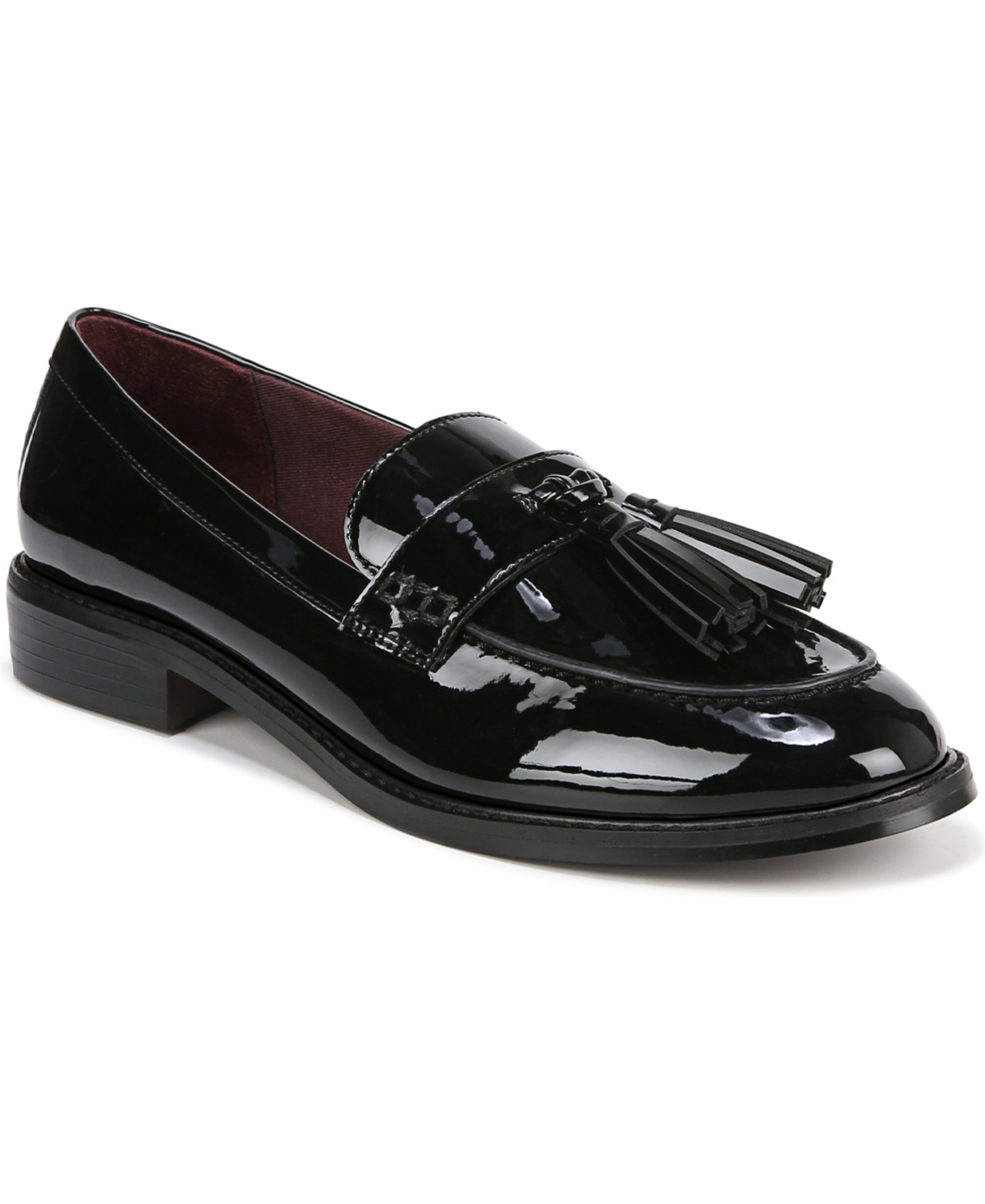 Franco Sarto Women's Carolyn Low Profile Tassel Loafers - Black Faux Patent | Macy's
