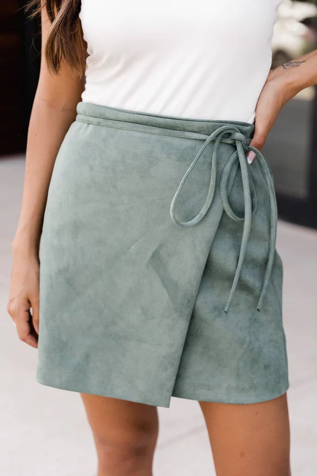 Other Half Of Me Olive Tie Waist Suede Skirt FINAL SALE | Pink Lily