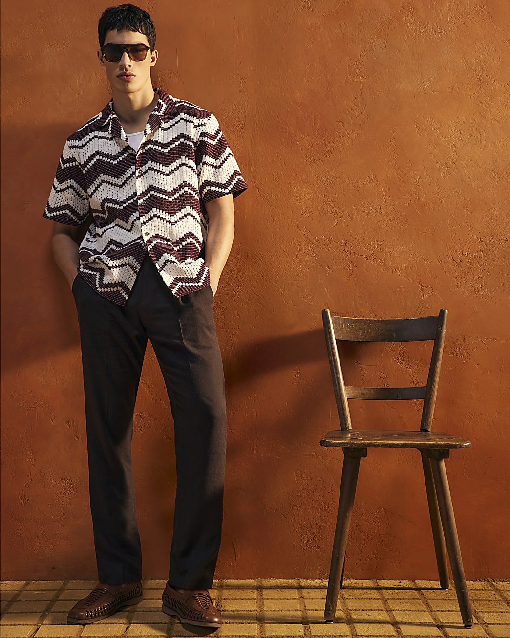 Red Regular Fit Zig Zag Crochet Shirt | River Island UK & IE