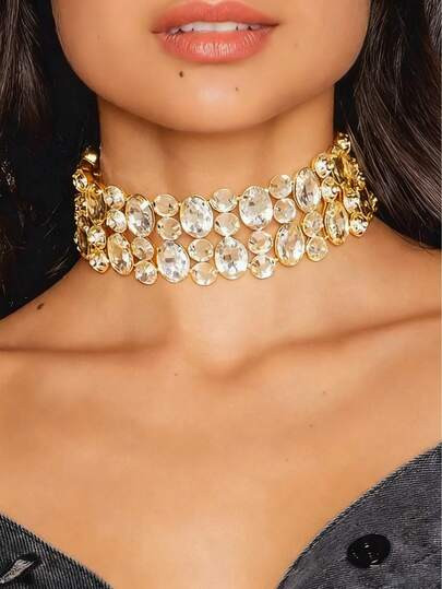 Multi-Layer Asymmetrical Crystal Necklace, Bridal Wedding Jewelry Accessory | SHEIN