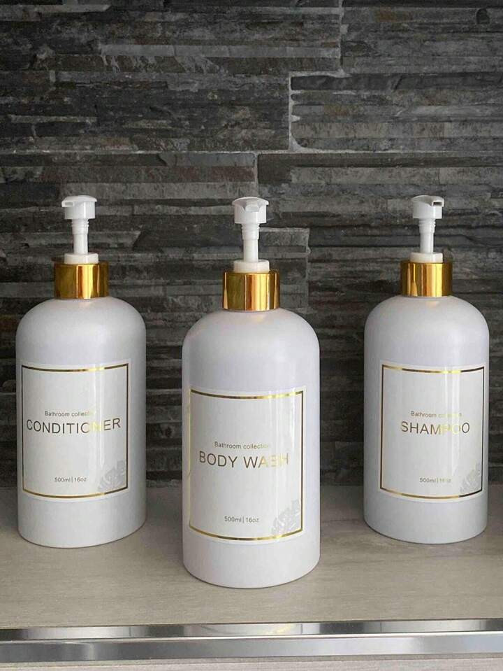 3pcs Bathroom Shower Gel Dispenser Set With Refillable Pump Clear Shampoo, Conditioner, Body Wash... | SHEIN