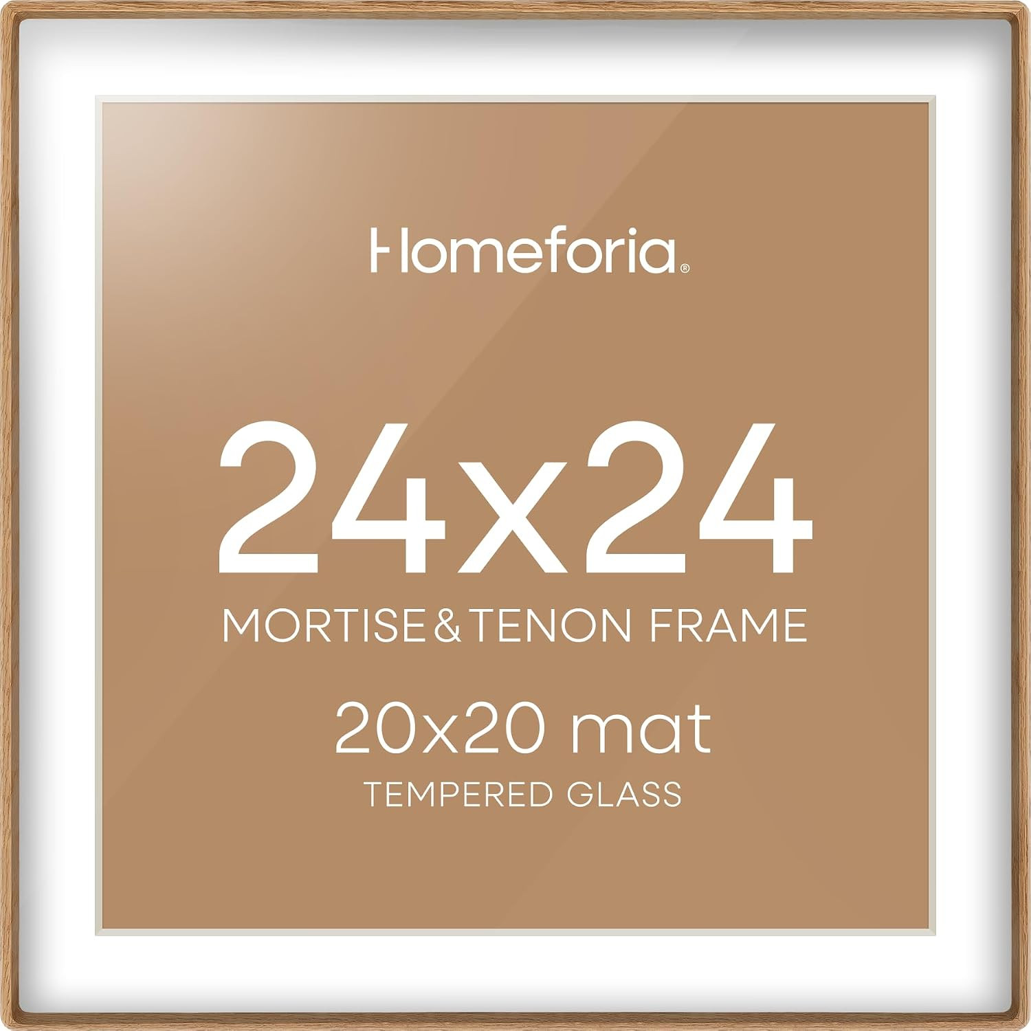 Homeforia 24x24 Mortise&Tenon Natural Oak Picture Frame, 20x20 Mat, Glass | Amazon (US)