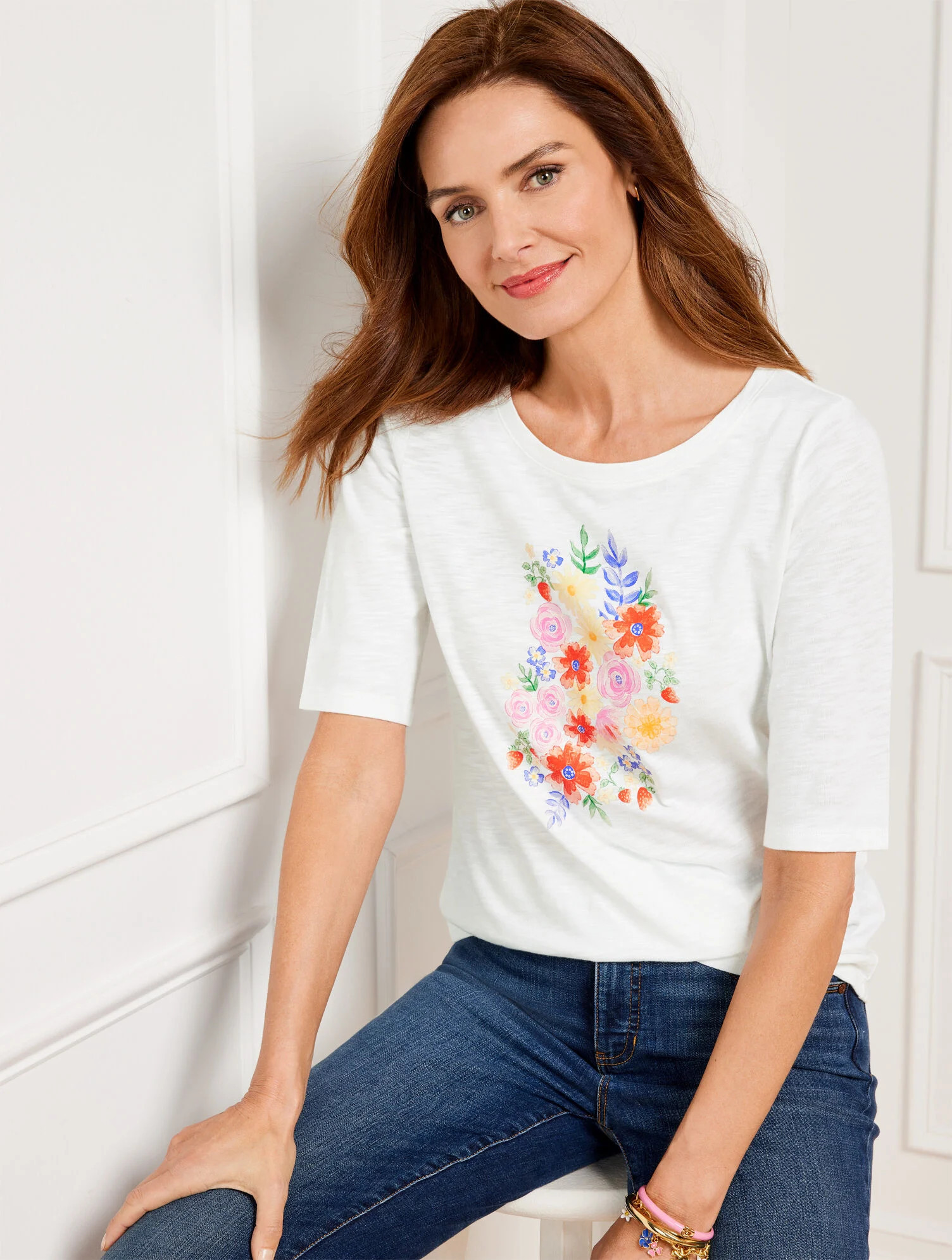 Crewneck Tee - Floral Bouquet | Talbots