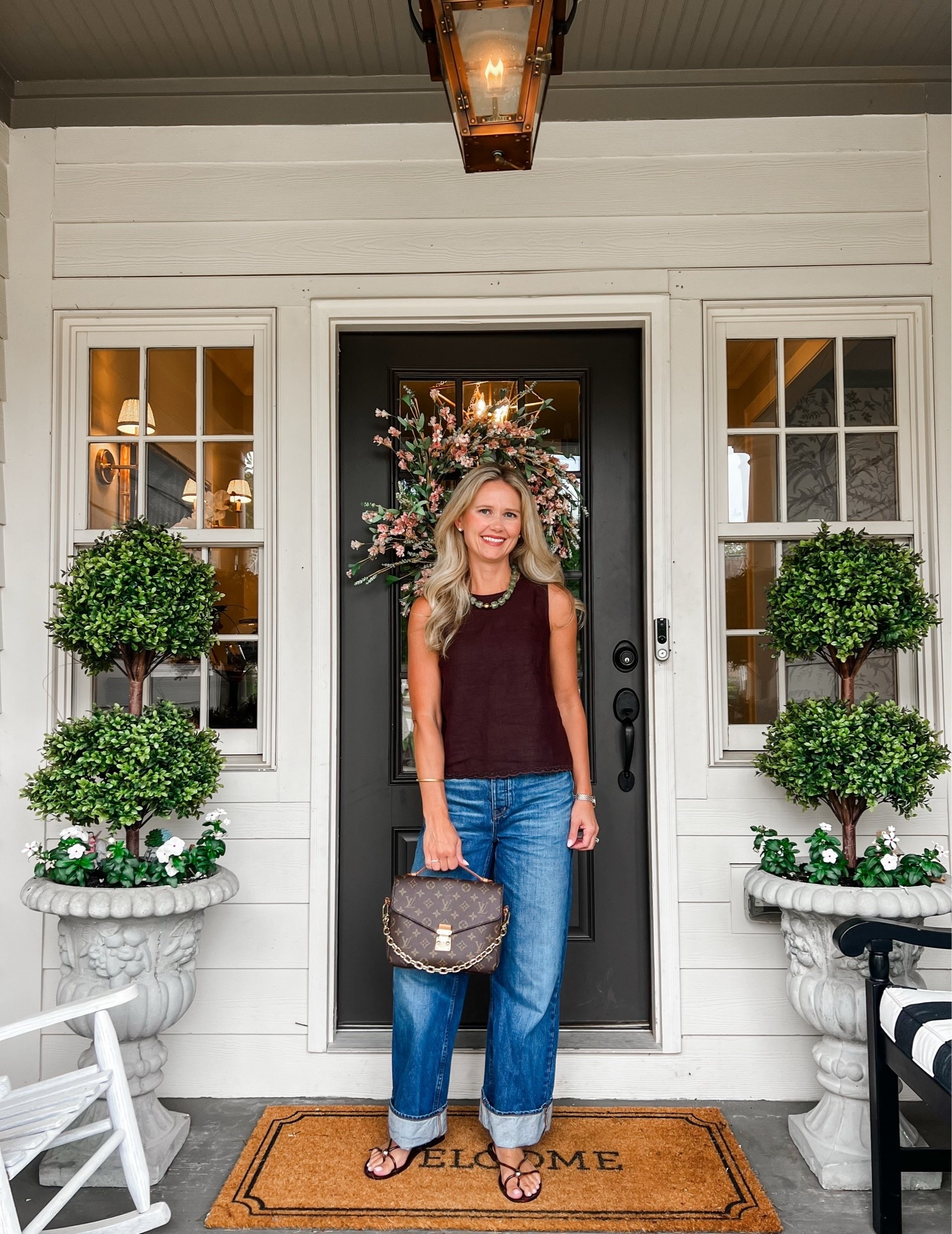 Cuffed Jean barrel leg Jean linen top green chunky necklace dinner look easy mom style jellies Madewell outfit

#LTKSaleAlert #LTKootd #LTKxMadewell