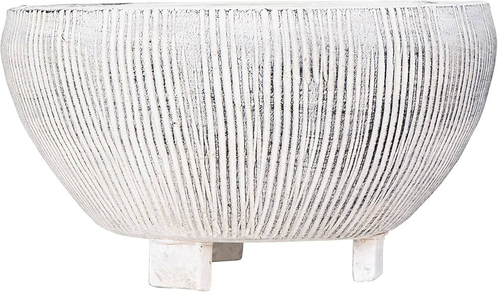 Creative Co-Op Coastal Terracotta Footed Planter with Textured Stripes, Grey | Amazon (US)