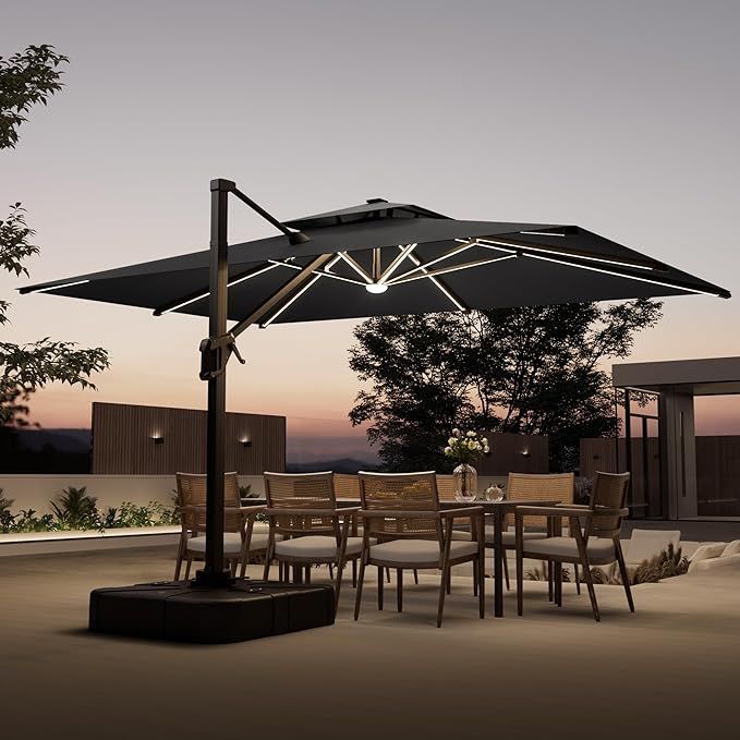 9' X 12' Cantilever Outdoor Patio Umbrellas with Solar Powered Led Lights, Free-motion Track Tilt... | Amazon (US)