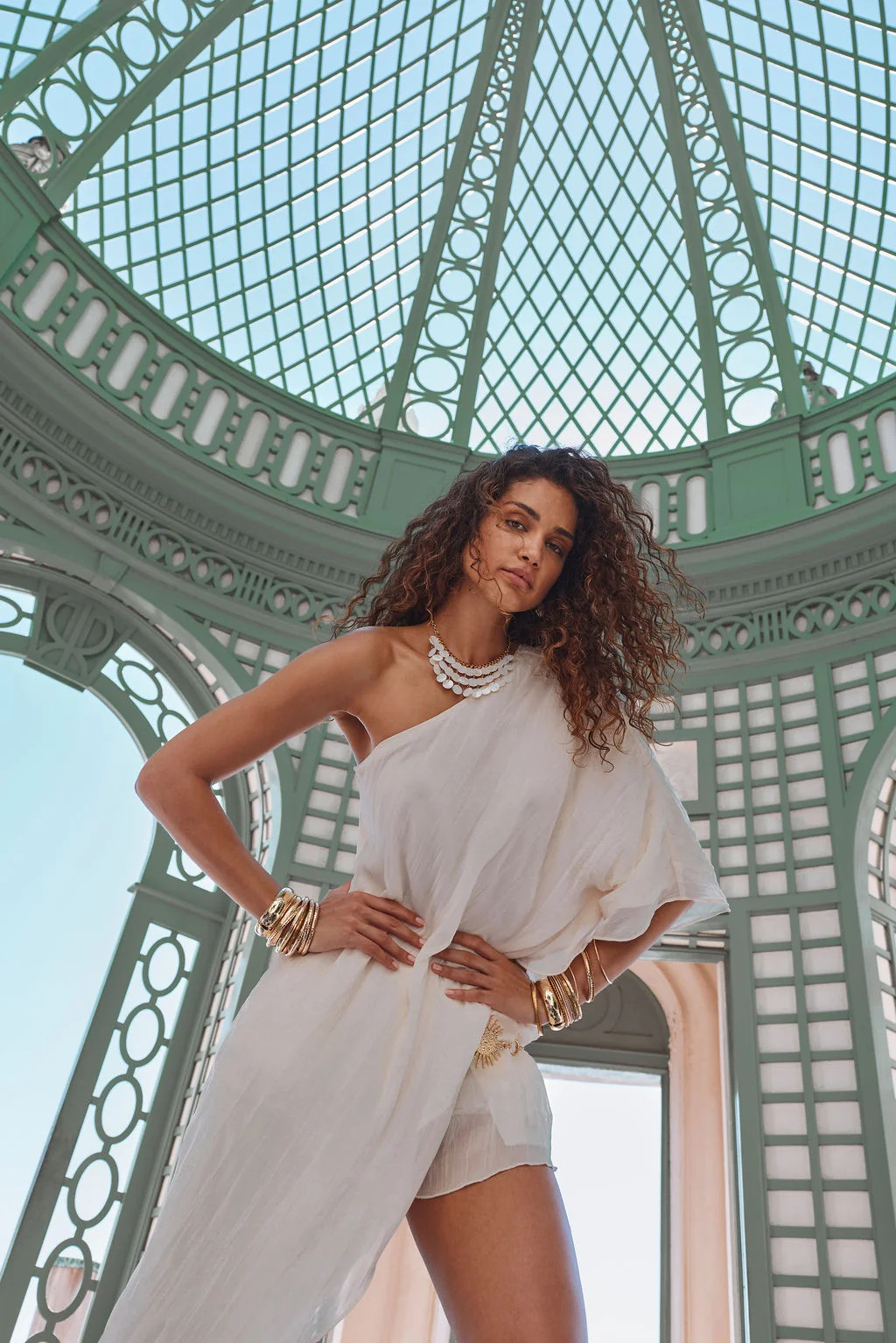 Anya Cream Chiffon One Shoulder Tunic | 12th Tribe | 12th Tribe