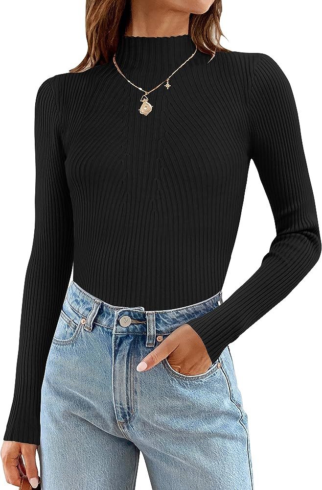 ZESICA Women's 2024 Fall Long Sleeve Turtleneck T Shirts Ribbed Knit Sweater Slim Fi... | Amazon (US)