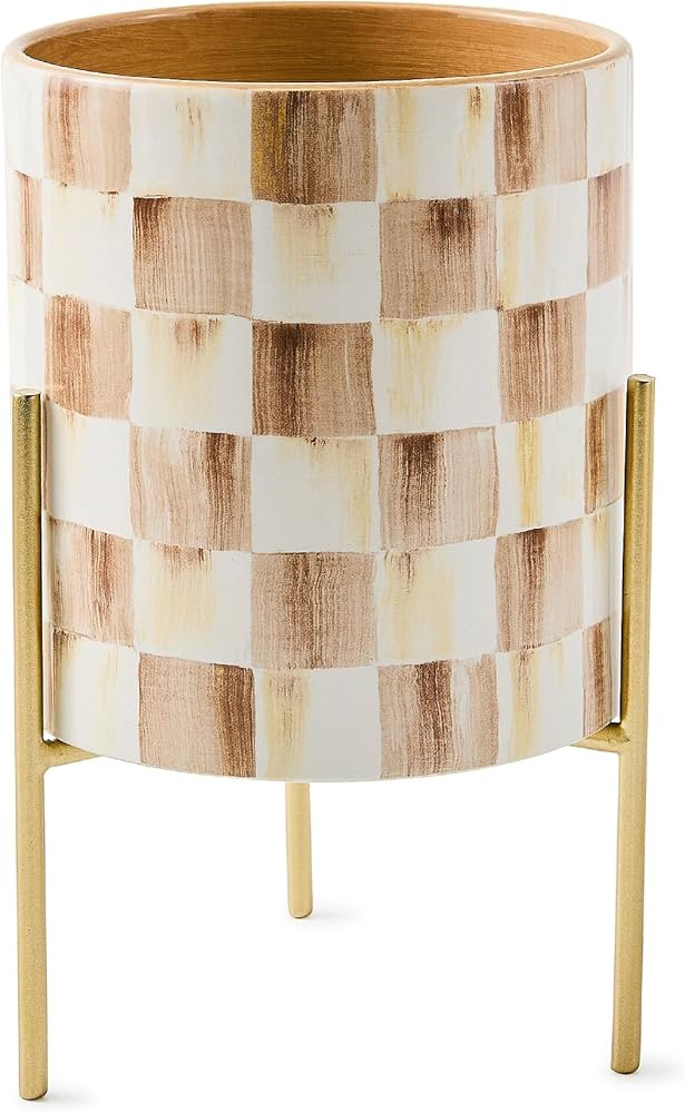 MACKENZIE-CHILDS Tabletop Planter, Ceramic Decorative Pot for Plants, Brown-and-White Mocha Check | Amazon (US)