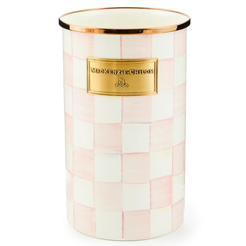 MACKENZIE-CHILDS Enamel Utensil Holder, Kitchen Utensil Holder for Countertop, Storage Caddy, Pink-and-White Rosy Check | Amazon (US)