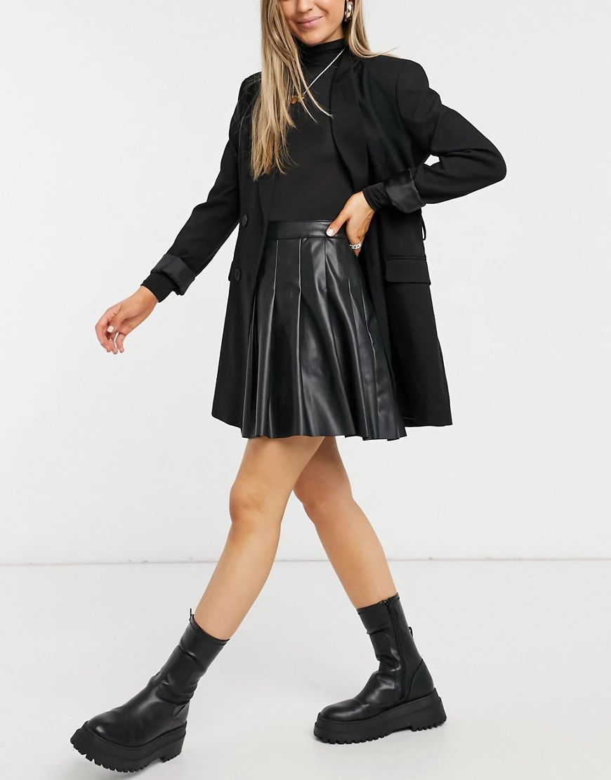 New Look pleated leather look skirt in black | ASOS (Global)