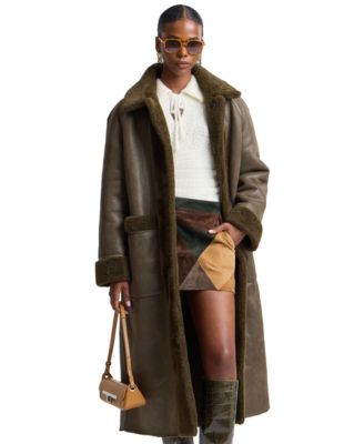 Avec Les Filles Women's Maxi Reversible Faux Fur Coat - Dark Olive | Macy's