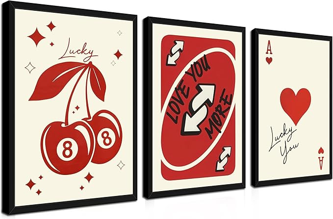 Red Heart Wall Art Set of 3,Trendy Love You More Wall Decor Paintings, Funky Y2K Ace of Hearts Ca... | Amazon (US)