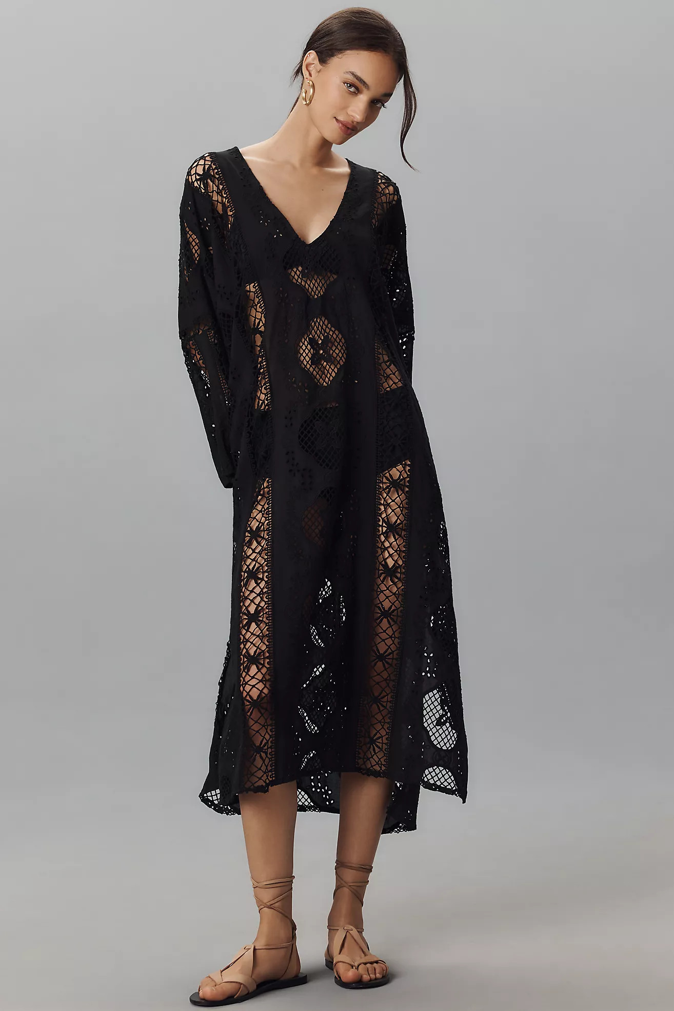 Miss June Eden Broderie Long-Sleeve V-Neck Kaftan | Anthropologie (US)