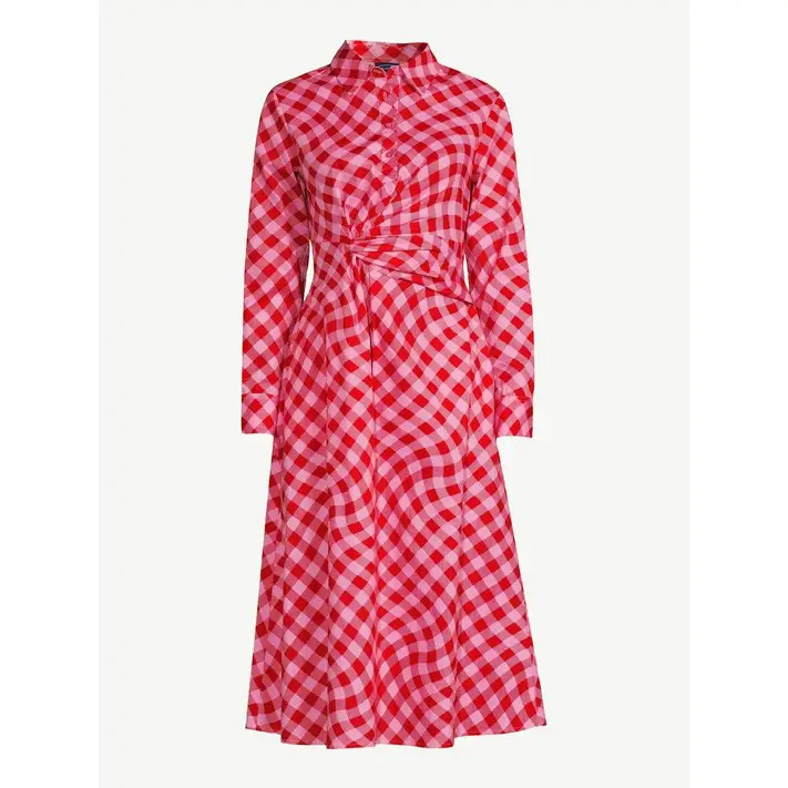 Scoop Women's Side Knot Poplin Midi Shirt Dress with Long Sleeves, Sizes XS-XXL | Walmart (US)