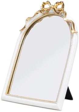 Stylor Vintage Coquette Bow Desk Mirror - Gold Antique Vanity Room Decor, Small Ornate Arched Mak... | Amazon (US)