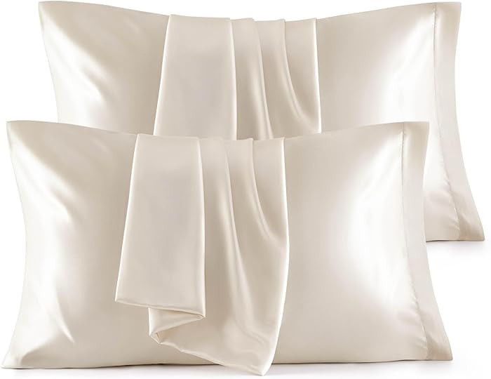 Bedsure Funda de almohada de sat\u00e9n beige, juego est\u00e1ndar de 4 - Fundas de almohada de s... | Amazon (US)