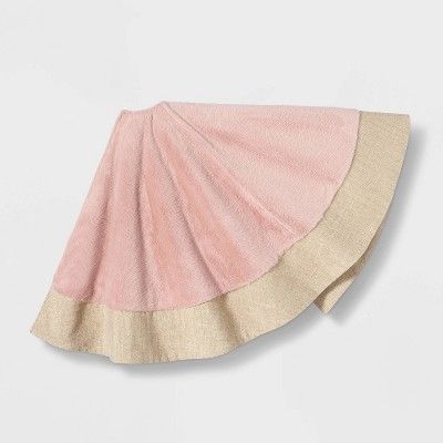 Short Pile Faux Fur with Gold Lurex Linen Cuff Tree Skirt Blush - Wondershop&#8482; | Target